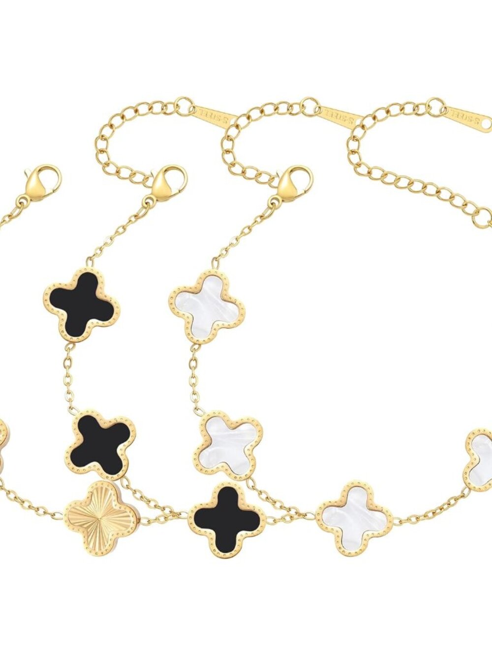 18K Gold Plated Clover Bracelet Set for Women Four Leaf Lucky Flower Bracelets F